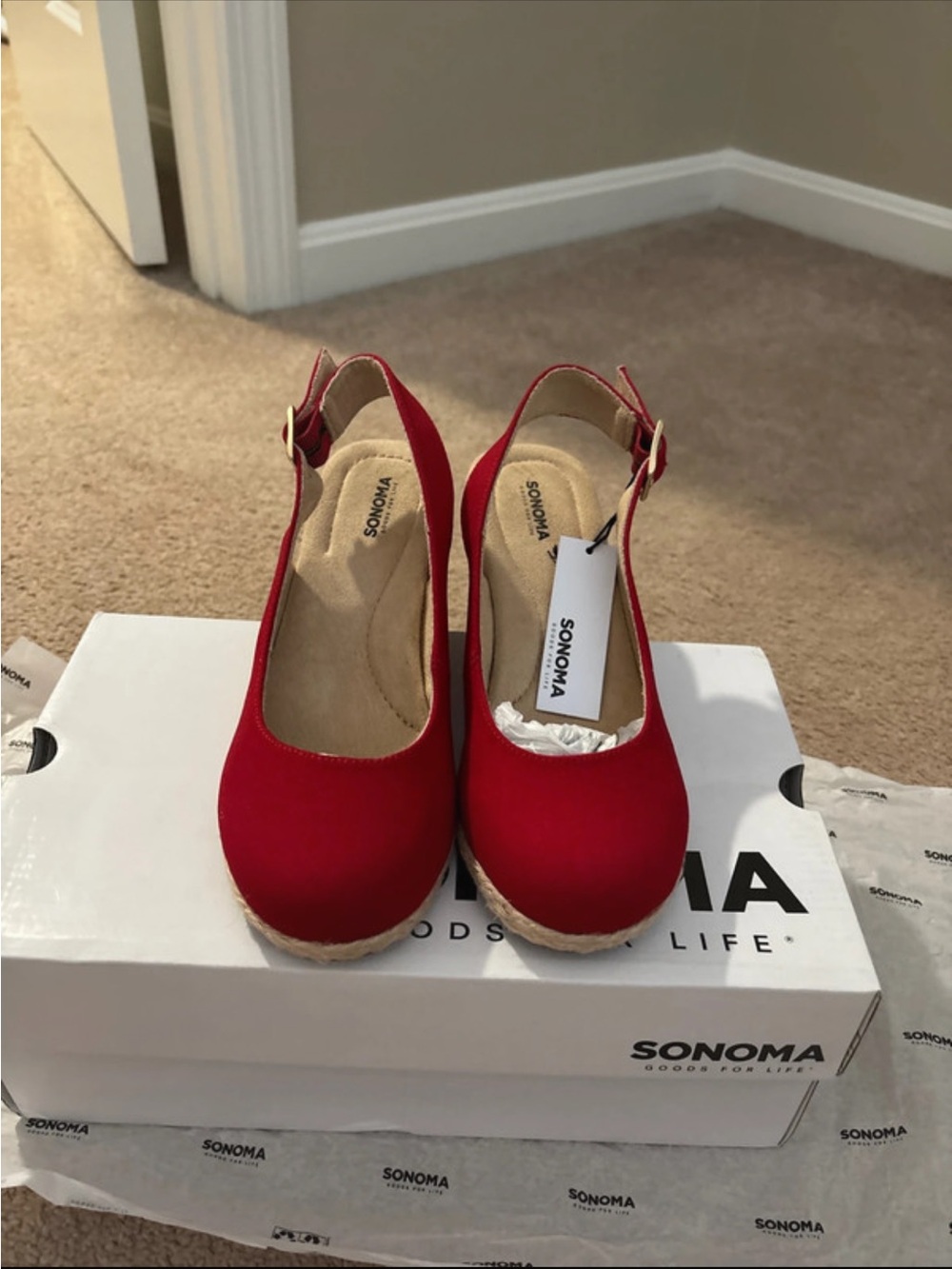 Sonoma Red Canvas Slingback Espadrille Wedges